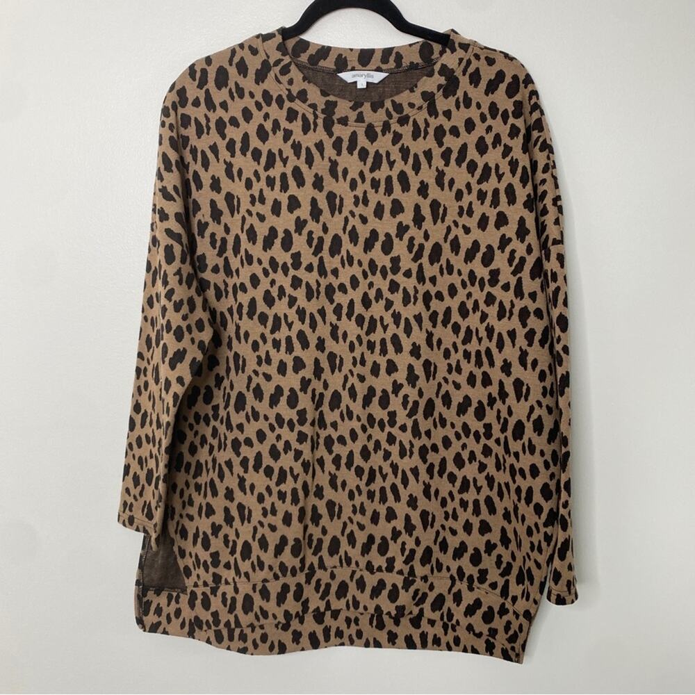 Amaryllis Leopard Cheetah Animal Print Mob Wife Sweater 3/4 Sleeves Size Large